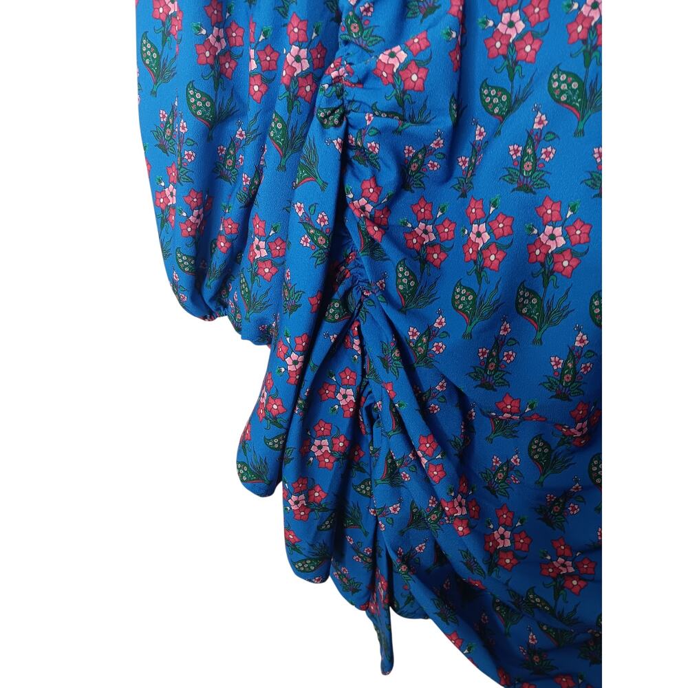 New with Tags RHODE Mina Draped Floral Mini Dress XS Blue Puff Sleeve Ruched - Picture 8 of 16